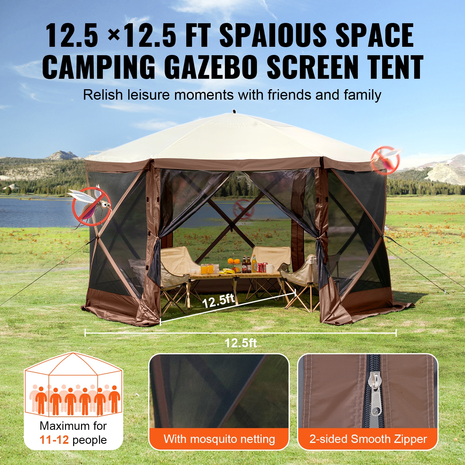 Pop Up Gazebo Tent With Privacy Panels And Mesh Screen Enclosure_voghion.com